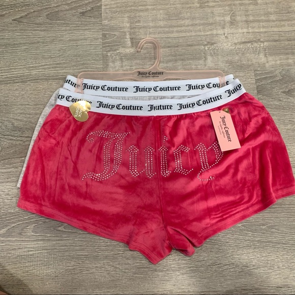 NEW Juicy Couture Bling Logo Soft Velour BOOTY Shorts 2pack rhinestone Hot Pink - Picture 5 of 8
